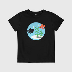 Футболка хлопковая детская Золотые рыбы, цвет: черный