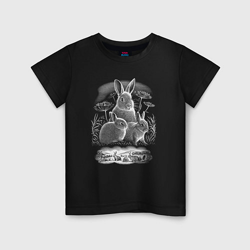 Детская футболка Rabbits in the meadow / Черный – фото 1