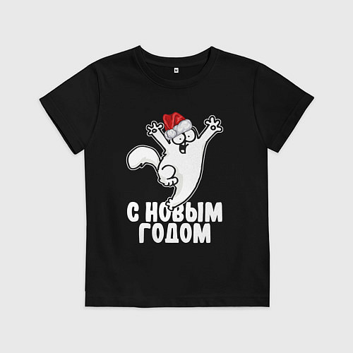 Детская футболка С Новым годом - кот Саймона / Черный – фото 1