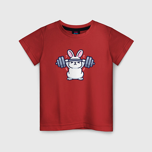 Детская футболка Заяц со штангой / Красный – фото 1