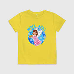 Футболка хлопковая детская Мультяшный рождественский ангел, цвет: желтый