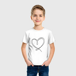 Футболка хлопковая детская Рисунок сердца в стиле line art, цвет: белый — фото 2