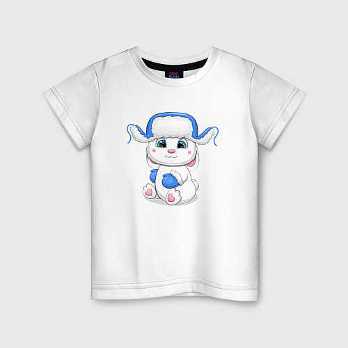 Детская футболка Зайчик в шапке ушанке / Белый – фото 1