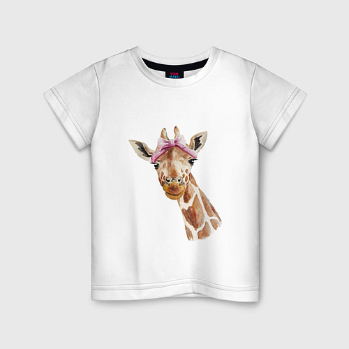 Детская футболка Жирафик в повязке бантиком / Белый – фото 1