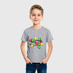 Футболка хлопковая детская Новогодняя гирлянда, огоньки, цвет: меланж — фото 2