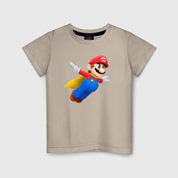 Футболка хлопковая детская Марио в полёте, цвет: миндальный