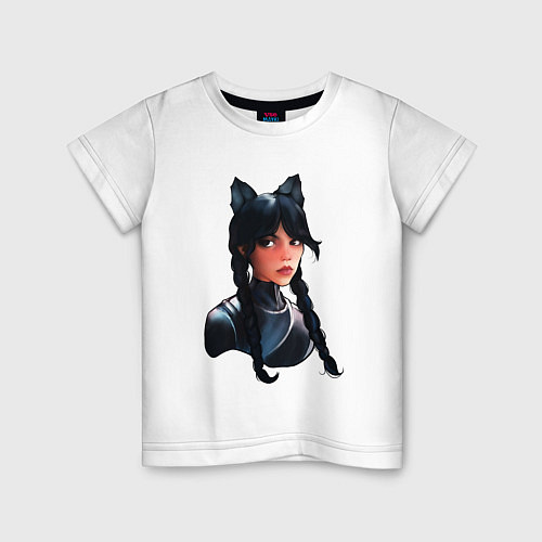 Детская футболка Чёрная кошка Уэнсдэй / Белый – фото 1