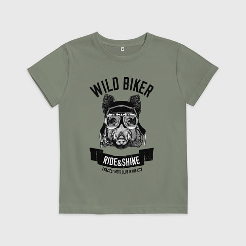 Детская футболка Дикий байкер кабан / Авокадо – фото 1