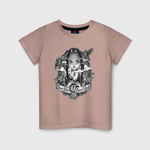 Детская футболка Уэнсдэй - прозрачный фон / Пыльно-розовый – фото 1