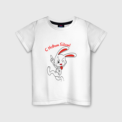 Детская футболка Подмигивающий кролик в снежинках / Белый – фото 1
