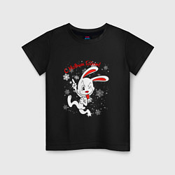 Футболка хлопковая детская Подмигивающий кролик в снежинках, цвет: черный