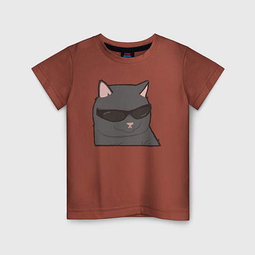 Детская футболка Серый котик в очках / Кирпичный – фото 1