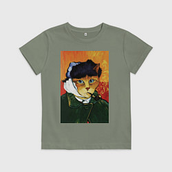 Футболка хлопковая детская Кот Ван Гога портрет с отрезанным ухом - пародия, цвет: авокадо