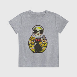 Футболка хлопковая детская Современная матрешка с собачкой, цвет: меланж