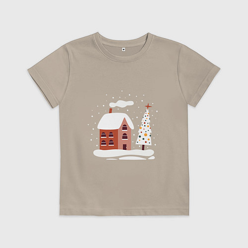 Детская футболка Зимний домик / Миндальный – фото 1