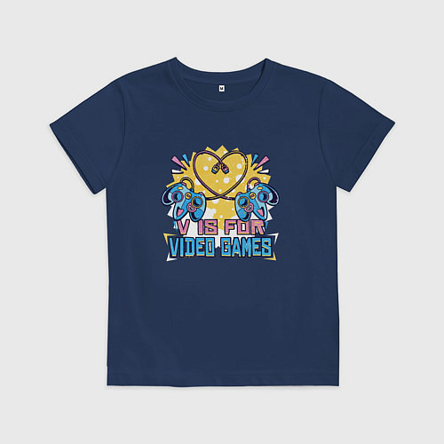 Детская футболка V is for video games / Тёмно-синий – фото 1