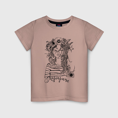 Детская футболка Маргарита в венке из летних цветов / Пыльно-розовый – фото 1