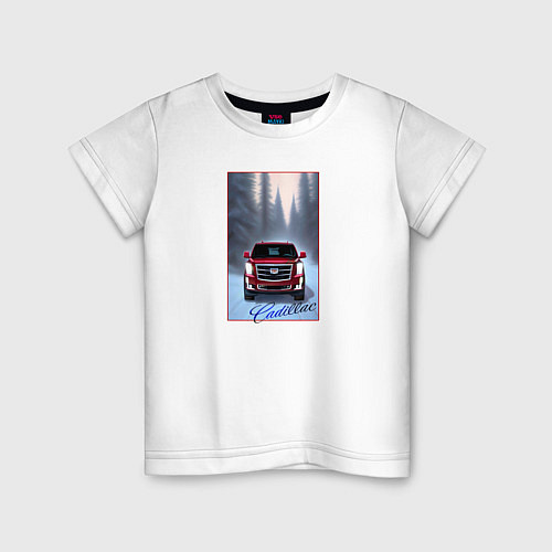Детская футболка Кадиллак на зимней дороге / Белый – фото 1