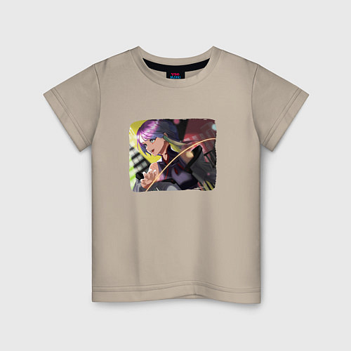Детская футболка Люси улыбается в бою - аниме Cyberpunk Edgerunners / Миндальный – фото 1
