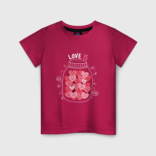 Детская футболка Баночка с сердцами: love is / Маджента – фото 1