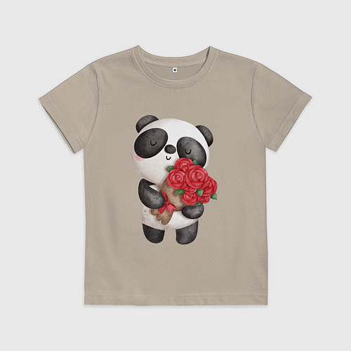 Детская футболка Панда с букетом цветов / Миндальный – фото 1