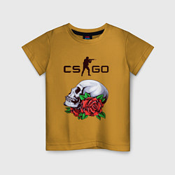 Футболка хлопковая детская Контра и череп с розами, цвет: горчичный