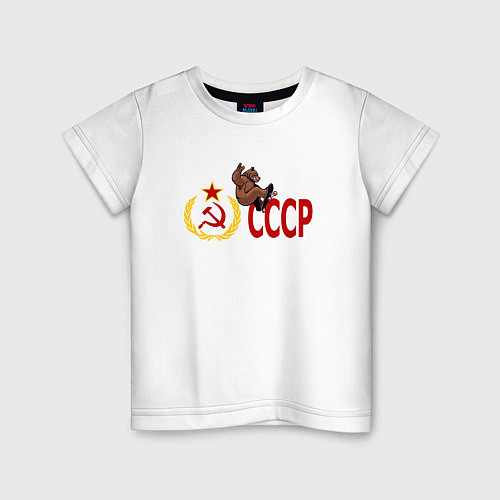 Детская футболка СССР и медведь на скейте / Белый – фото 1