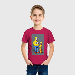 Футболка хлопковая детская Homer Simpson and cats - нейросеть арт, цвет: маджента — фото 2