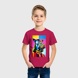 Футболка хлопковая детская Сальвадор Дали и носорог, цвет: маджента — фото 2