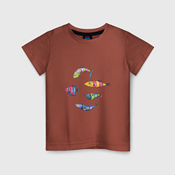 Футболка хлопковая детская Пять полосатых рыбок, цвет: кирпичный