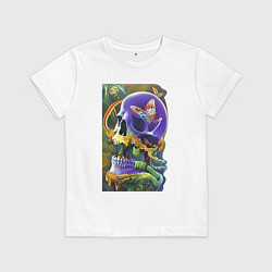 Футболка хлопковая детская Череп цвета ультрамарин - нейросеть - art, цвет: белый