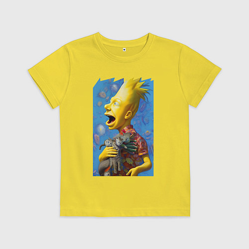 Детская футболка Bart Simpson and cats - нейросеть / Желтый – фото 1