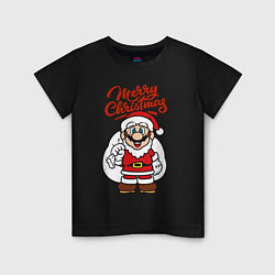 Футболка хлопковая детская Christmas Mario, цвет: черный