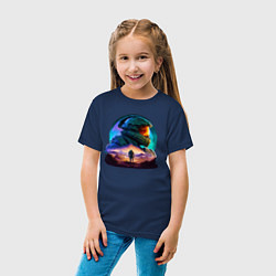 Футболка хлопковая детская Киборг и космический пейзаж, цвет: тёмно-синий — фото 2