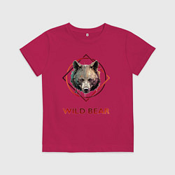 Футболка хлопковая детская Медведь в рамке Wild Bear, цвет: маджента