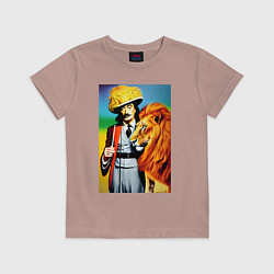 Футболка хлопковая детская Salvador Dali and lion, цвет: пыльно-розовый
