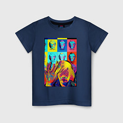 Футболка хлопковая детская Andy Warhol and neural network - collaboration, цвет: тёмно-синий