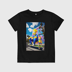 Футболка хлопковая детская Барт Симпсон учит Мэгги кататься на скейтборде - н, цвет: черный