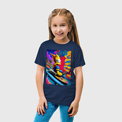 Футболка хлопковая детская Барт Симпсон скейтбордист - нейросеть, цвет: тёмно-синий — фото 2