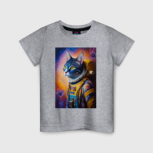 Детская футболка Кот космонавт - нейросеть / Меланж – фото 1