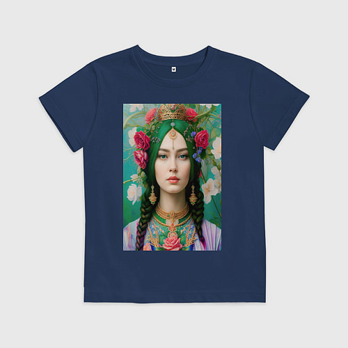 Детская футболка Хозяйка медной горы - нейросеть / Тёмно-синий – фото 1