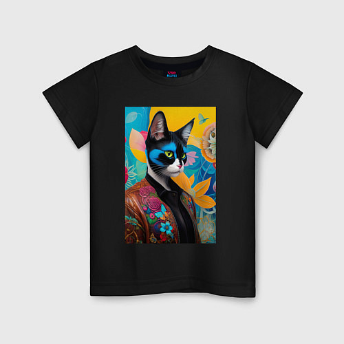 Детская футболка Модный котяра - нейросеть / Черный – фото 1