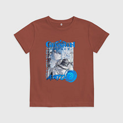 Футболка хлопковая детская Камисато Аято гидро элемент, цвет: кирпичный
