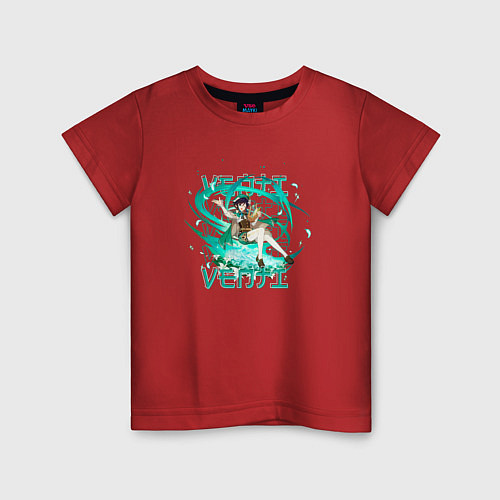 Детская футболка Венти анемо надписи / Красный – фото 1