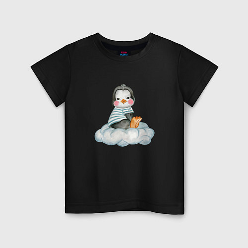 Детская футболка Пингвин на облаке / Черный – фото 1