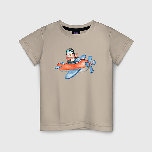 Детская футболка Пингвин летит на вертолете / Миндальный – фото 1