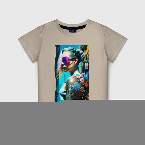 Детская футболка Brave girl - cyberpunk - neural network / Миндальный – фото 1