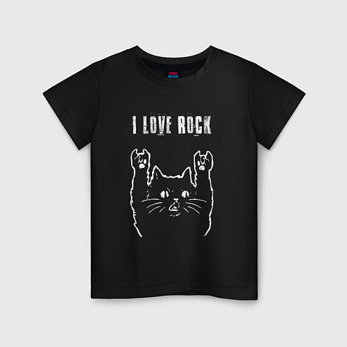 Детская футболка I love rock рок кот / Черный – фото 1