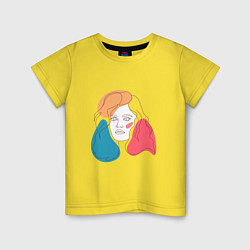 Футболка хлопковая детская Линейный портрет девушки в стиле минимализм, цвет: желтый