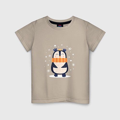 Детская футболка Пингвин в шарфике / Миндальный – фото 1